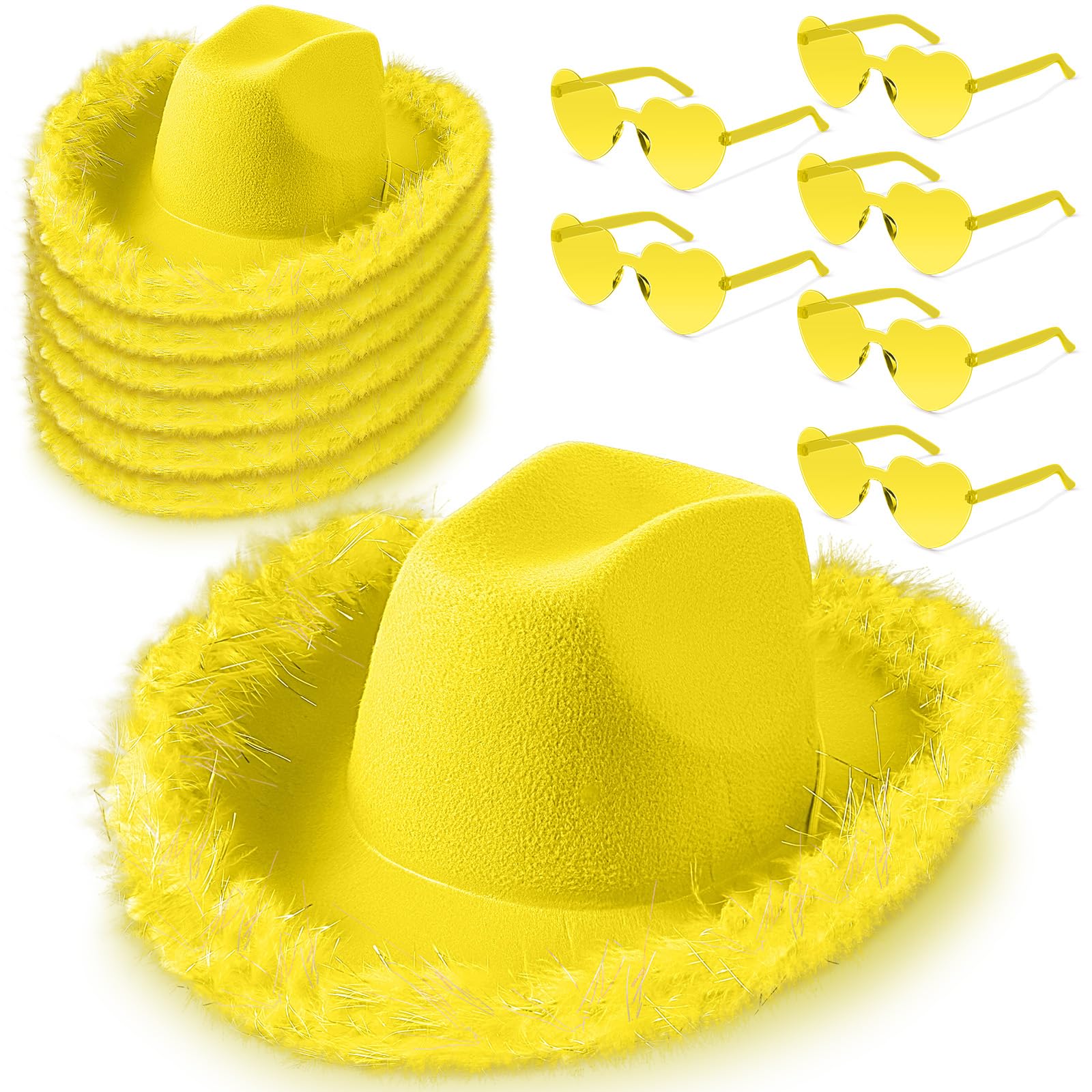Zhanmai Cowgirl Hat with Feather Boa and Heart Sunglasses Set for Girls Bachelorette Party, Costume Party(Yellow,12)