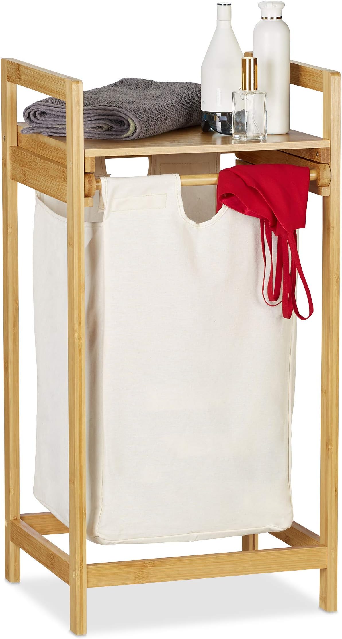 Cestino Biancheria Sporca 100L Con Doppio Scomparto E Coperchi – Tessuto E Bambù – Pieghevole – Blu - 2
