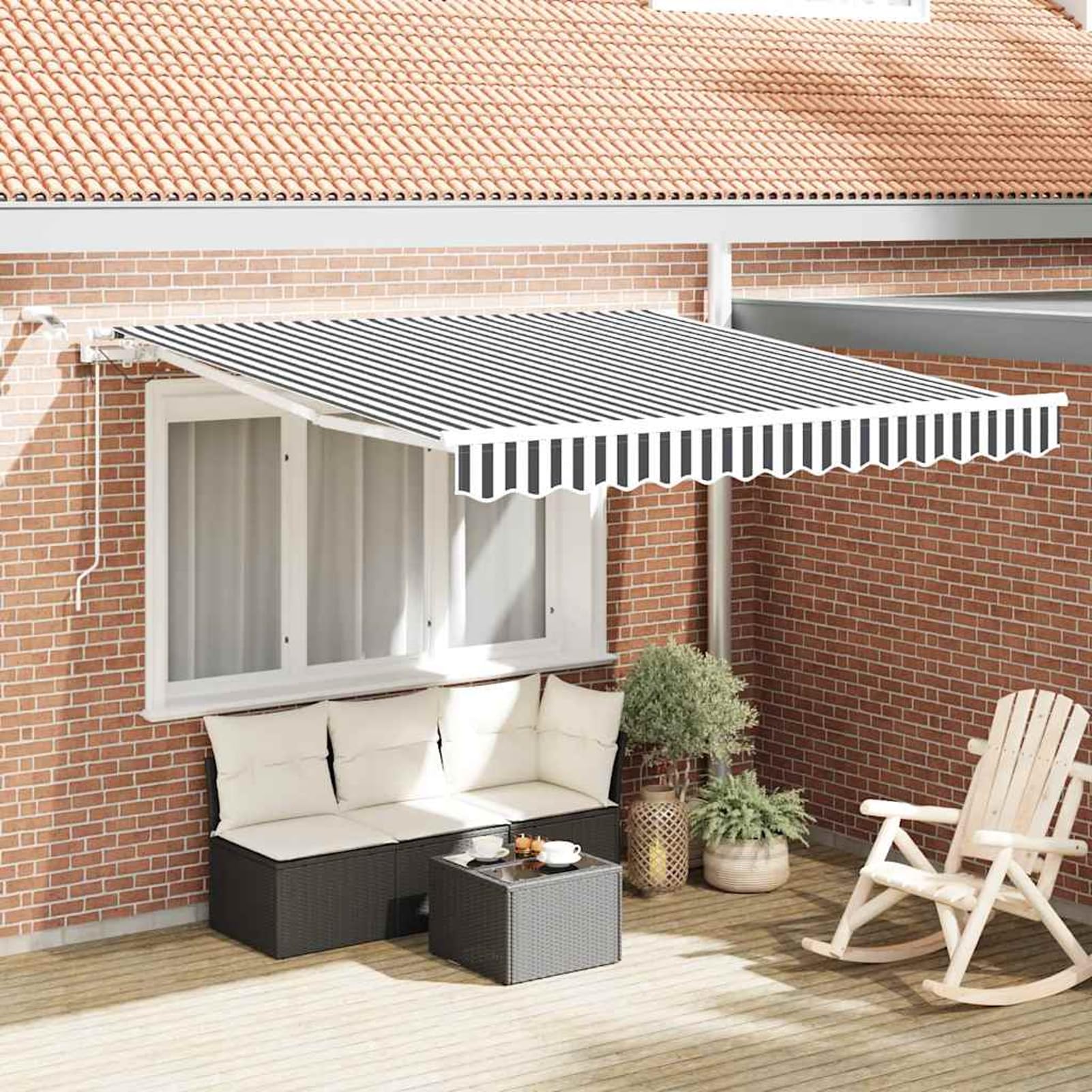 Gelenkarmmarkise 300x250 cm mit & Windsensor Polyester PU-beschichtet, anthrazit-weiß, für Privat & Gastronomie