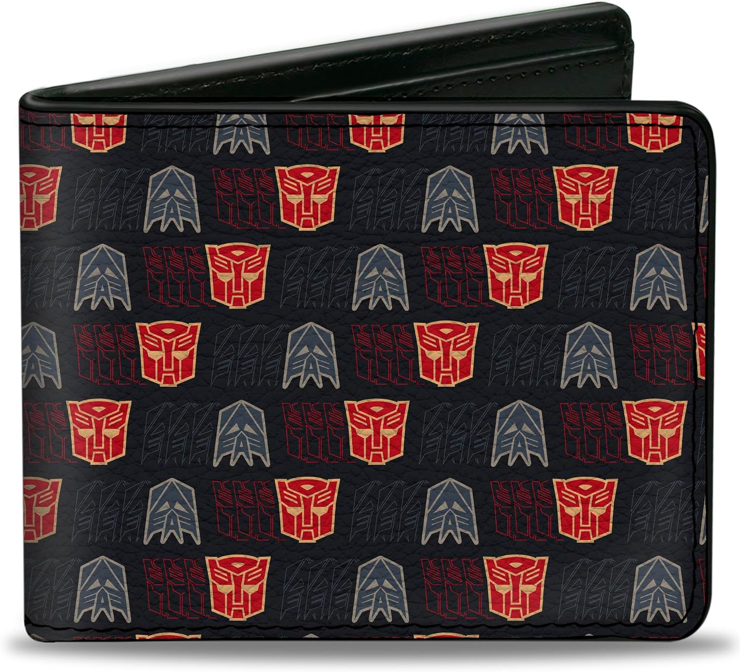 Buckle-Down Hasbro Wallet, Bifold, Transformers Autobot Decepticon Shield Flip Black Multi Color, Vegan Leather