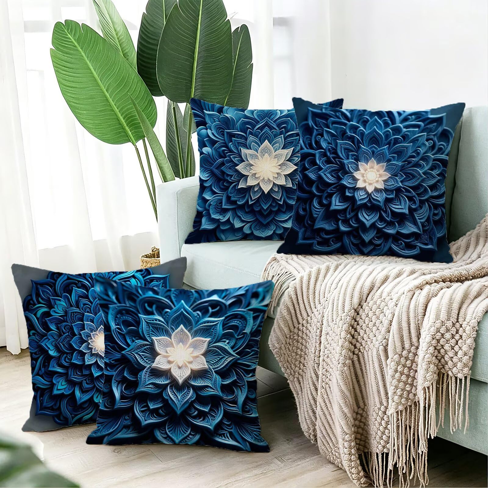 Blu Federe Cuscini Divano 40x40cm, Cuscini da Esterno Set de 4, Cod-264