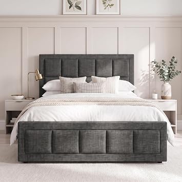 Blisswood Ottoman Bed Frame, 4ft Small Double Upholstered Ottoman Bed, UKFR Linen Fabric Ottoman Storage Bed With Gas Lift End Opening Wooden Slats With Storage Bed (4ft Small Double, 130 x 204 cm)