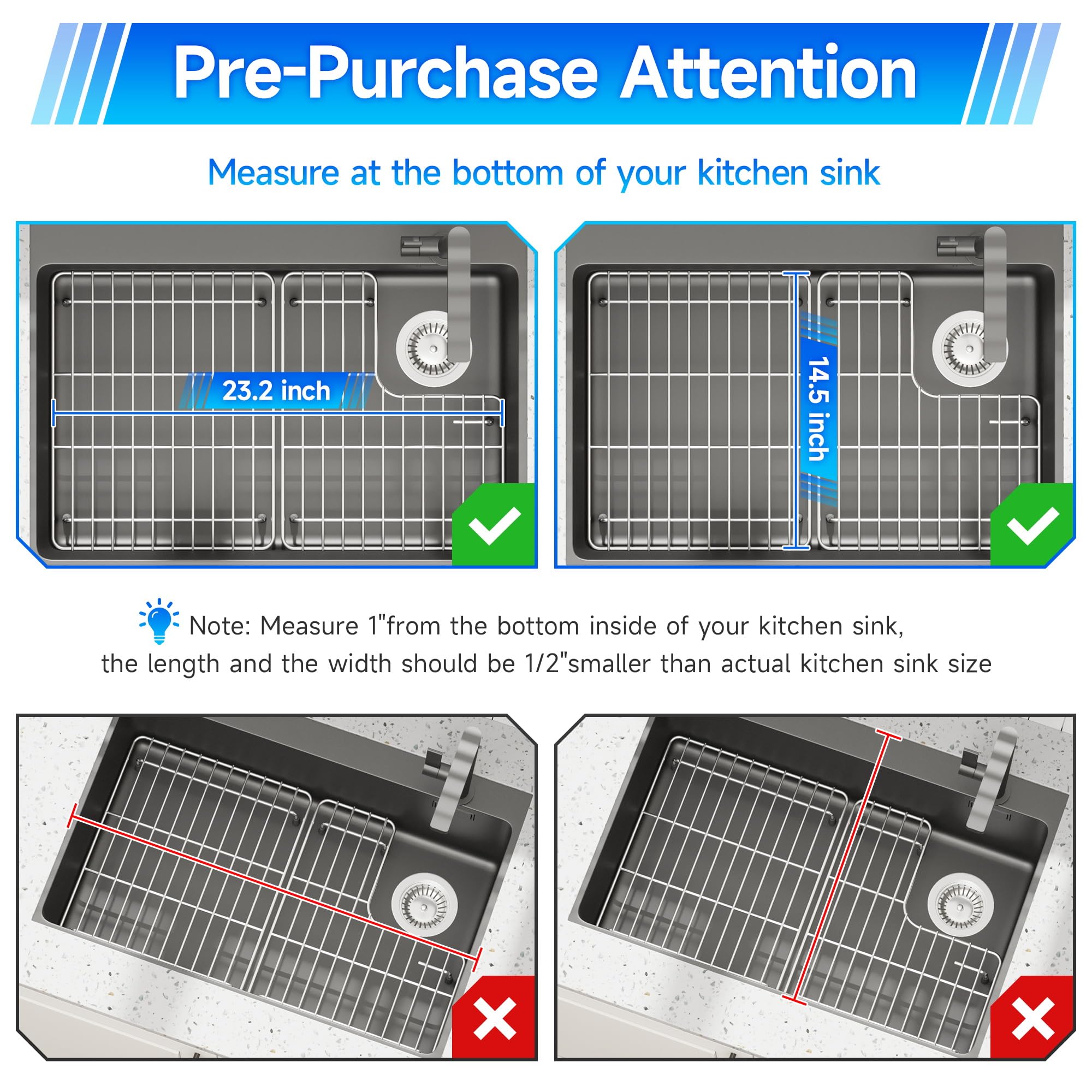 Sink Protectors For Kitchen Sink, Sink Grate Grid For Bottom Of Sink Metal Sink Rack Bottom B Rack Stainless Steel 23 2 14 5 Fits For Kohler Whitehaven K 6486 And K 6487