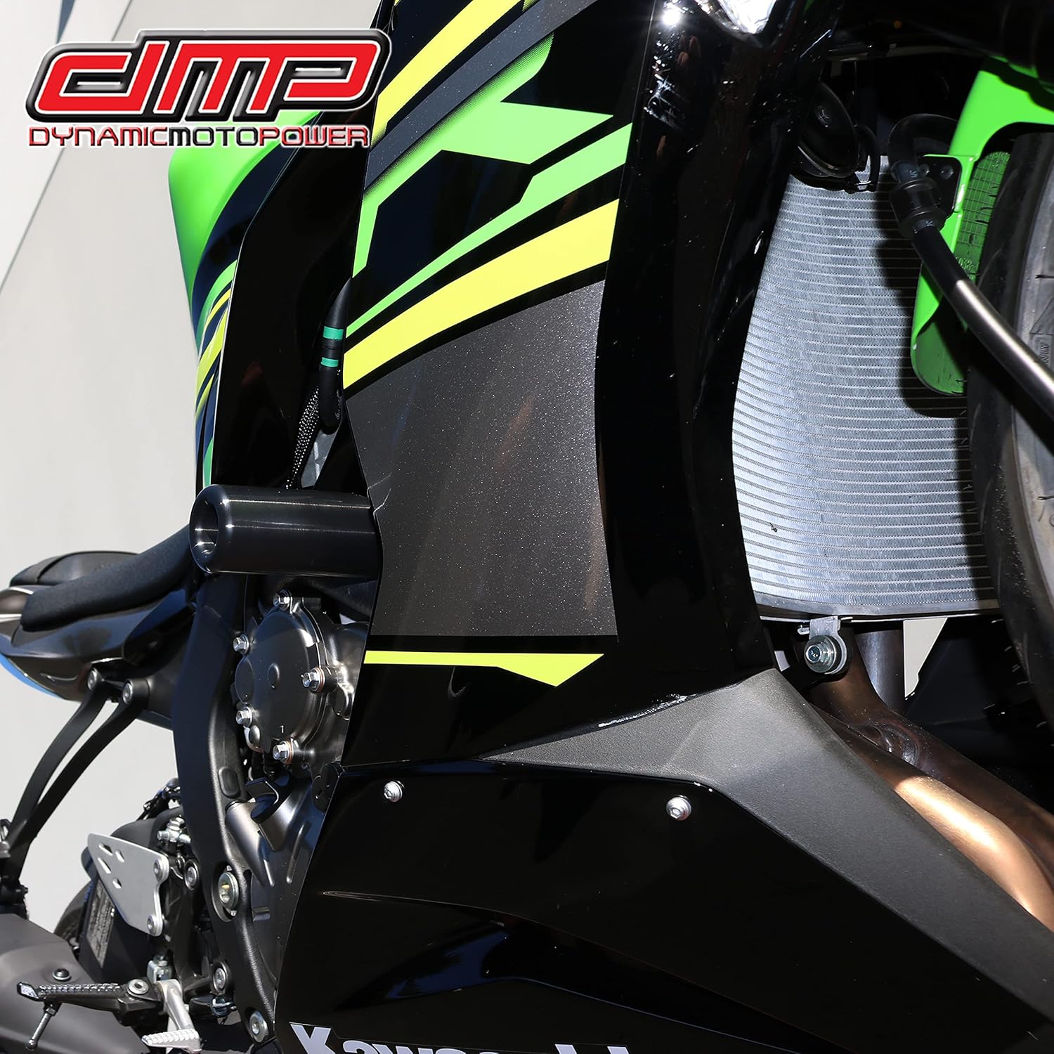 DMP USA MADE Kaw Ninja ZX6R ZX-6R ZX 636 2019 2020 2021 2022 2023 KRT NO Cut Black Frame Sliders Fits ABS & NON ABS Models - 750-4459