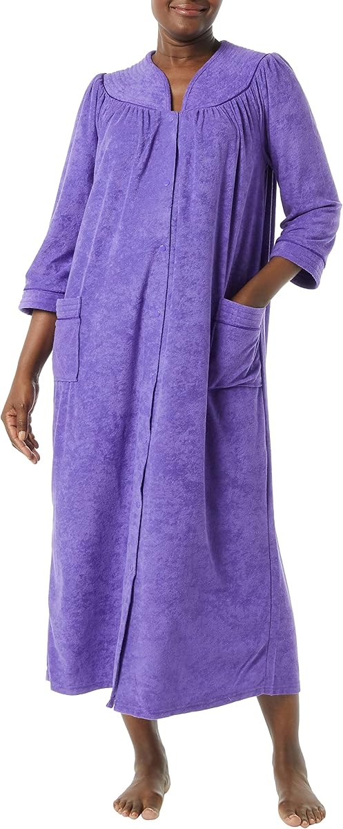 AmeriMark Women Full-Length Snap Front Terrycloth Long Bathrobe | Loose Absorbent Full-Coverage Plush Long Ankle Bath Robe