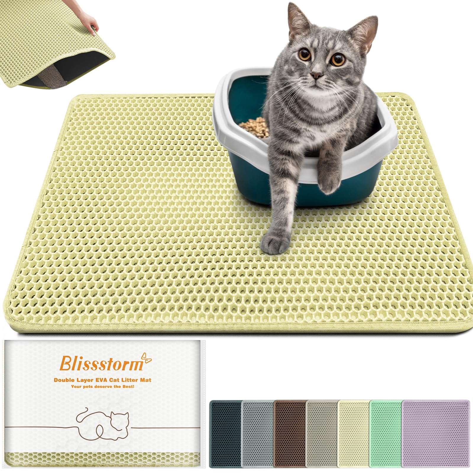 Cat Litter Mat 31"x24",Double Layer EVA Litterbox Mat Cream