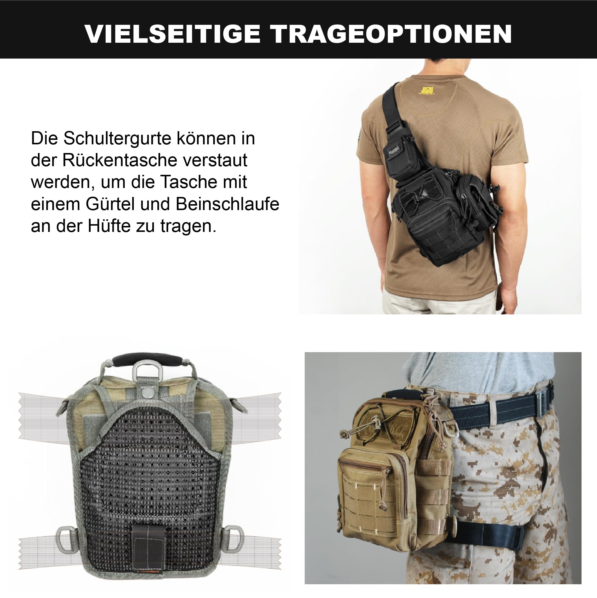MAGFORCE Taktische Sling Bag „Hamburger Bag“ – Kompakte Schulter- und Brusttasche mit Molle-System, Leichtes Nylon, Große Kapazität, Mehrere Fächer, mit Tragegurt Khaki-Laub, Größe S – 1050D