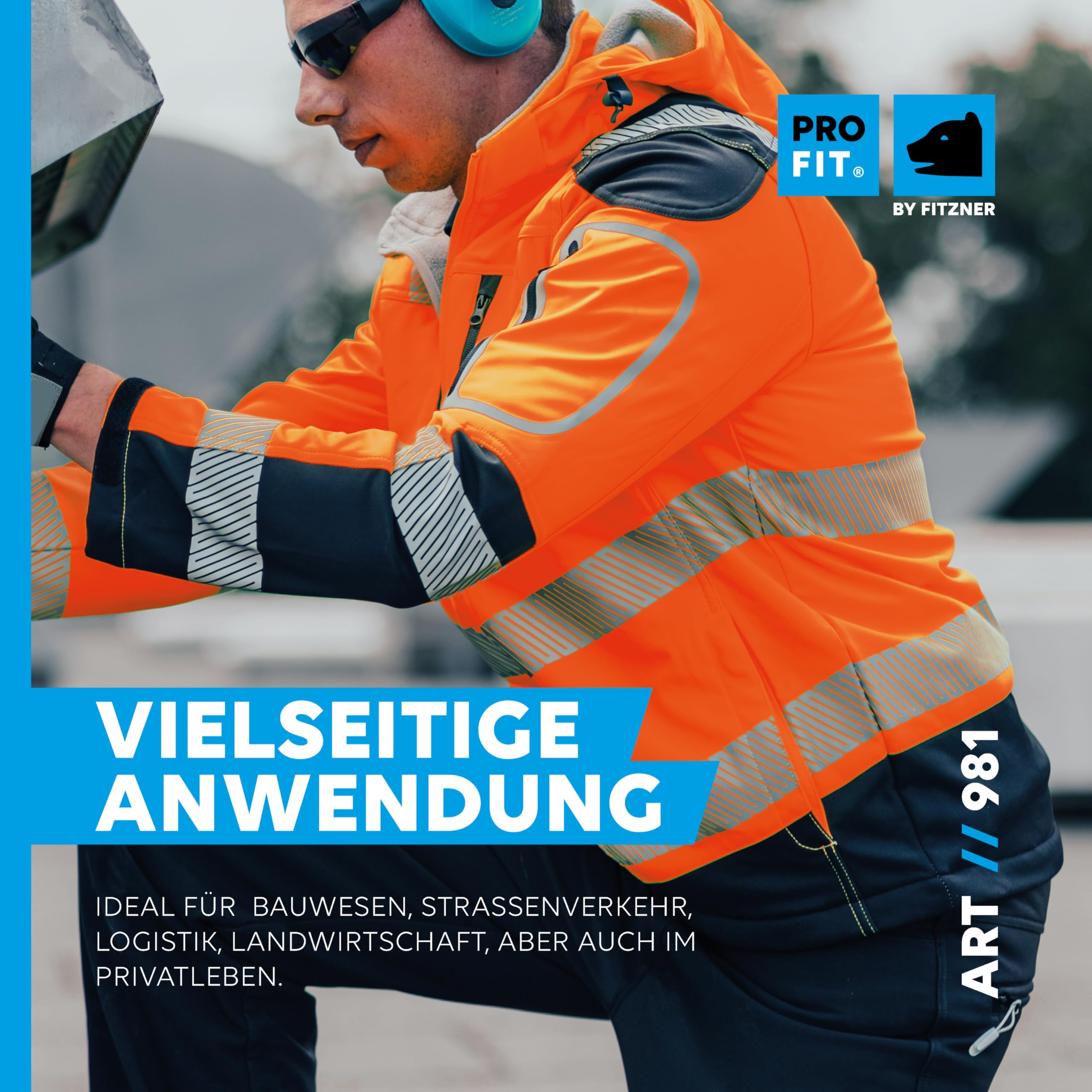 PRO FIT Warnschutz Arbeitsjacke aus Softshell – Größe S – Atmungsaktive Softshelljacke, Wind- & Wasserabweisend, Thermofixiert, Unisex - 1 Stk., Neonorange/Schwarz