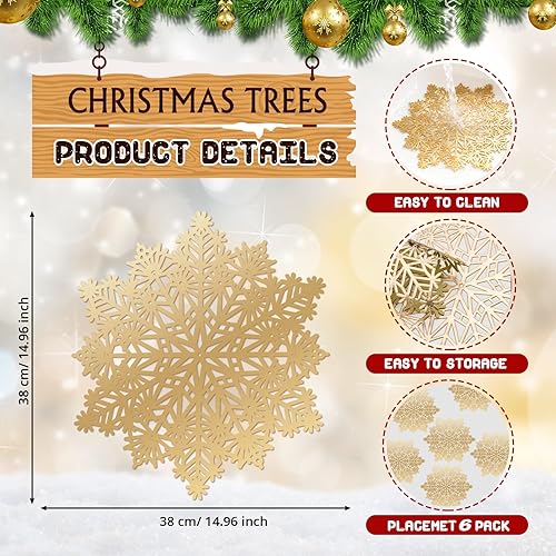 Miniatura 4 de Flycalf Juego de 6 manteles individuales de Navidad, diseño de copos de nieve, impermeables, de PVC, vintage, fiestas, inauguración de la casa,