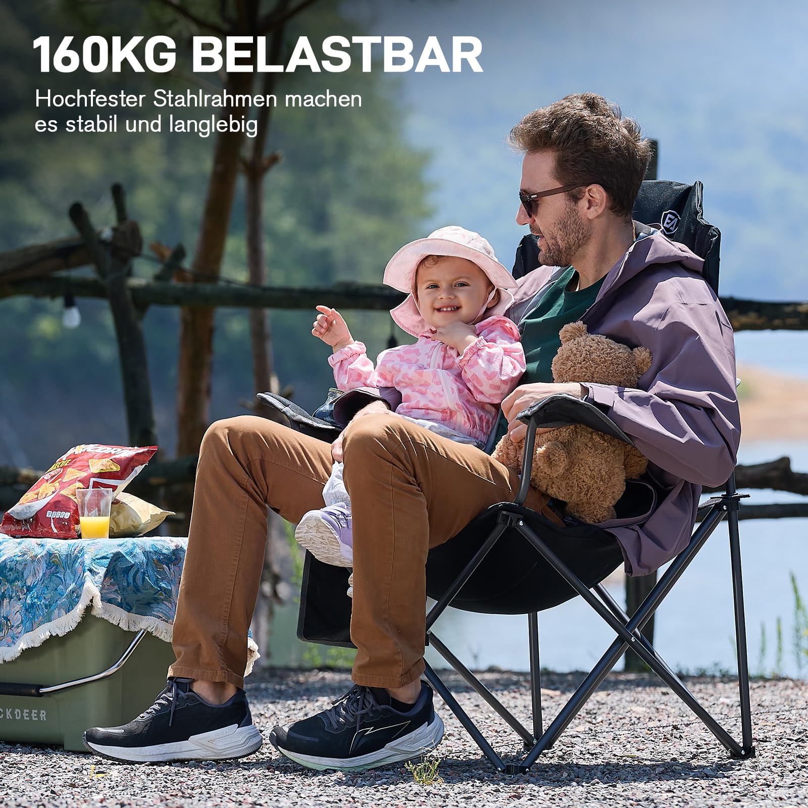 EVER ADVANCED Luxus Campingstuhl Faltbar 160 KG Belastbar Ultragroß mit Hochlehner Bequem Gepolster Klappstuhl Camping Garten Balkon Strand, Camping Stuhl Sessel Gartenstuhl Anglerstuhl