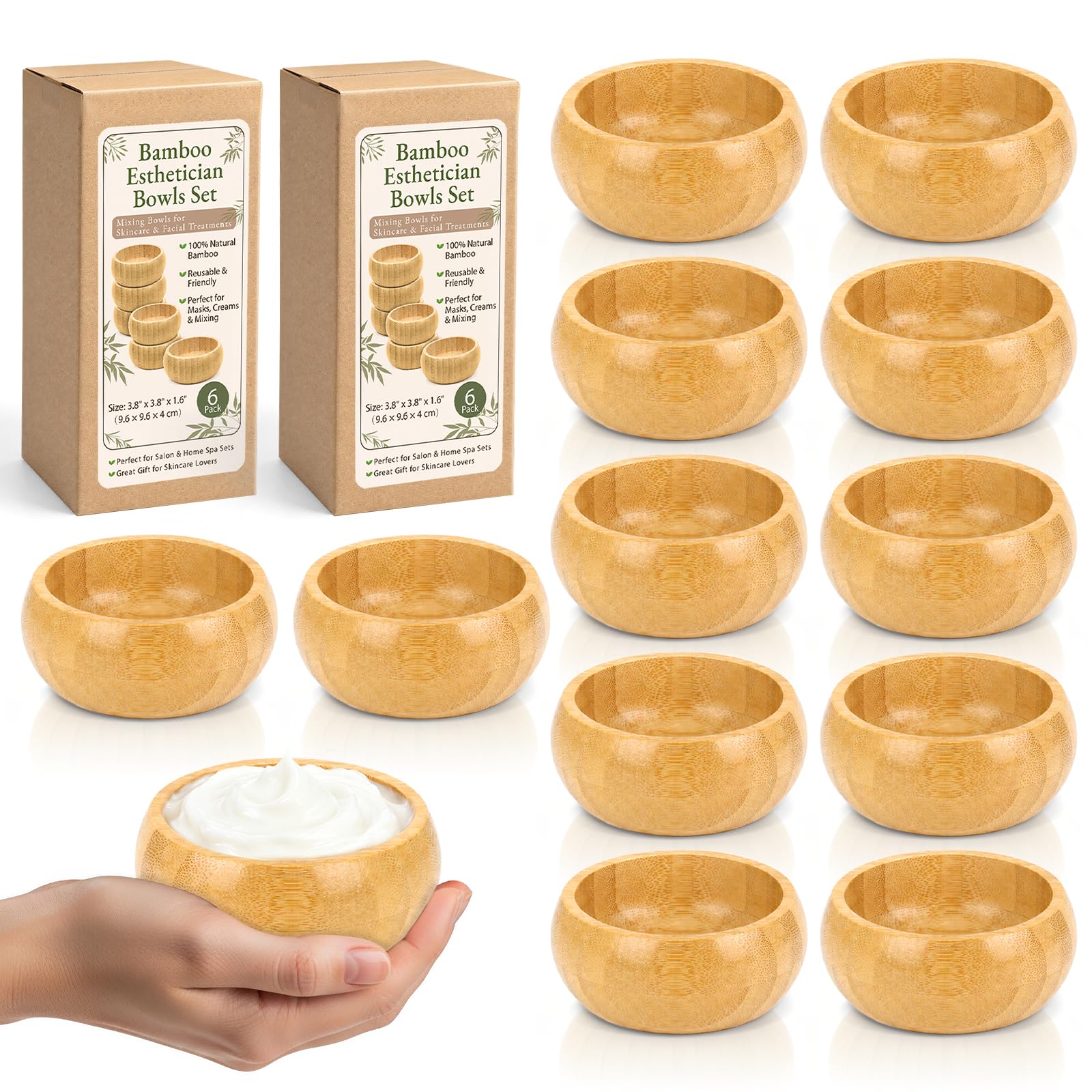 Photo 1 of 6 Pcs 3.8 X 1.6 Inch Bamboo Facial Bowls Set Big Facial Bowls Esthetician Wooden Face Mask Bowls Facial Mask Mixing Bowl Esthetician Bowls Esthetician Supplies Esthetician Essentials for Spa Skincare