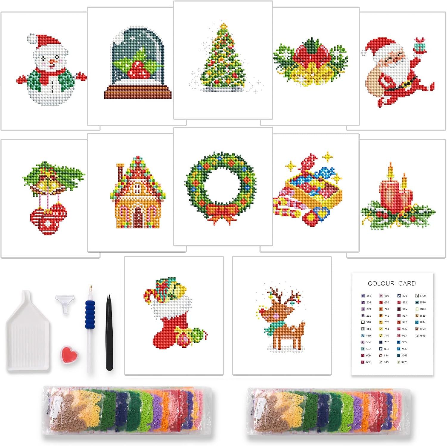 12 Pcs Christmas Diamond Art Kits, 5D DIY Small Christmas Diamond Painting Ornaments Kits for Adults, Diamond Art Kits Completed Within an Hour, Christmas DIY Crafts Kits Family Decor Christmas Gift CM013