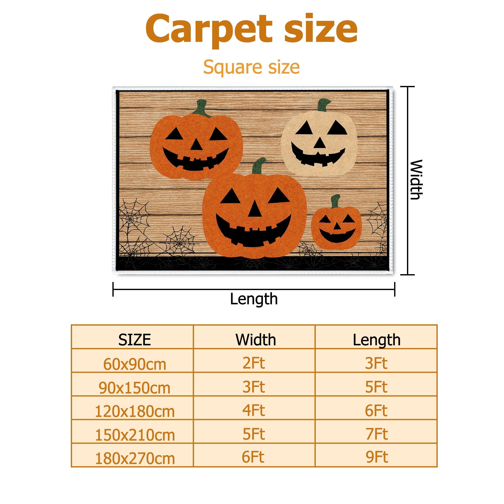 Tappeto a forma di zucca, per Halloween, in legno, motivo ragnatela di ragnatela di Halloween, arancione, con retro antiscivolo, rettangolare, per soggiorno, camera da letto, decorazione per la casa