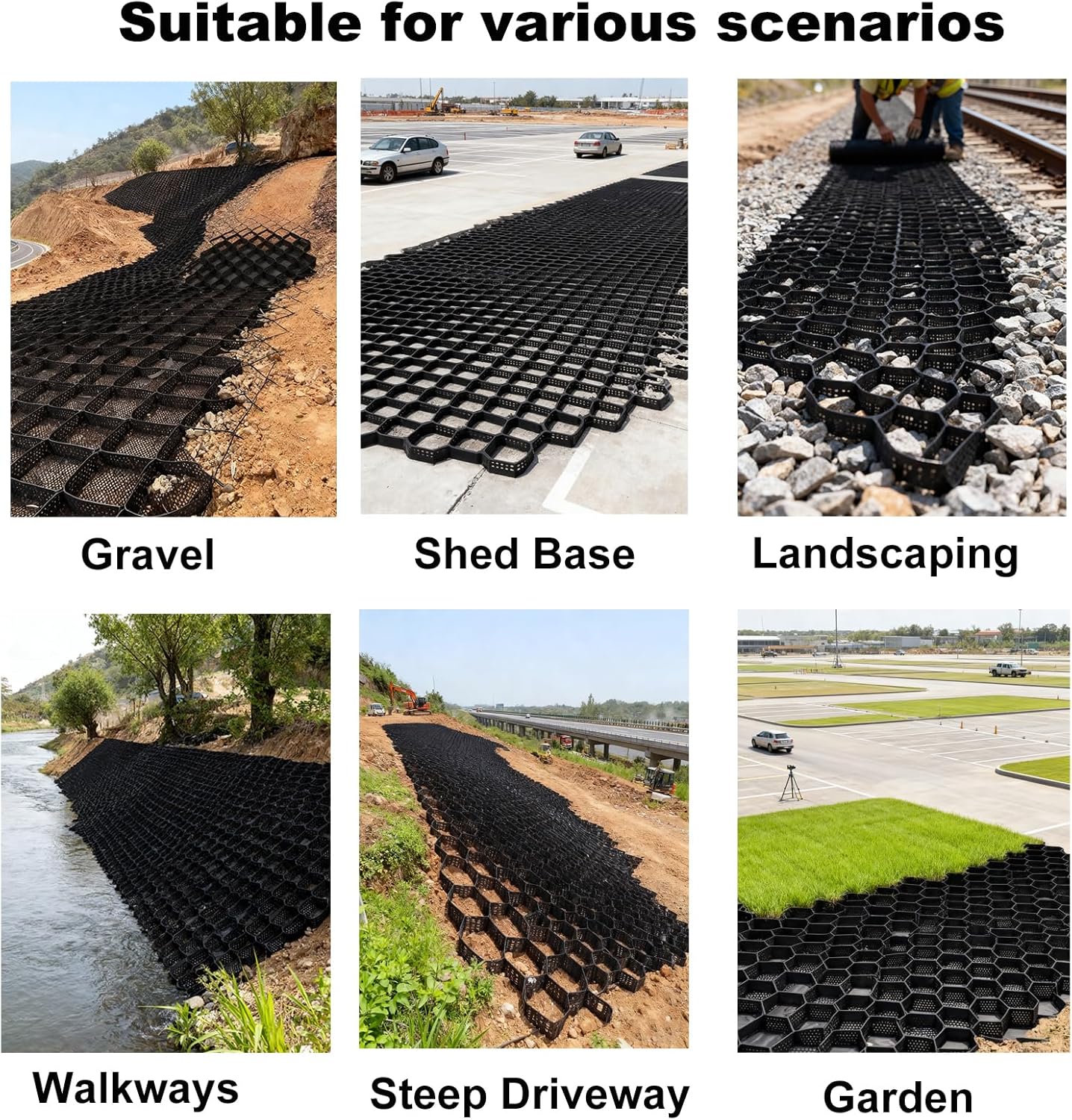 Gravel Ground Grid Gravel Grid Driveway geo stabilization Edging Grid-Thick grids for 2 geocell Depth HDPE Base polyethylene Cell Gravel Driveway Grid,H-/5cm 2in-1m x4m (3.3X13ft)