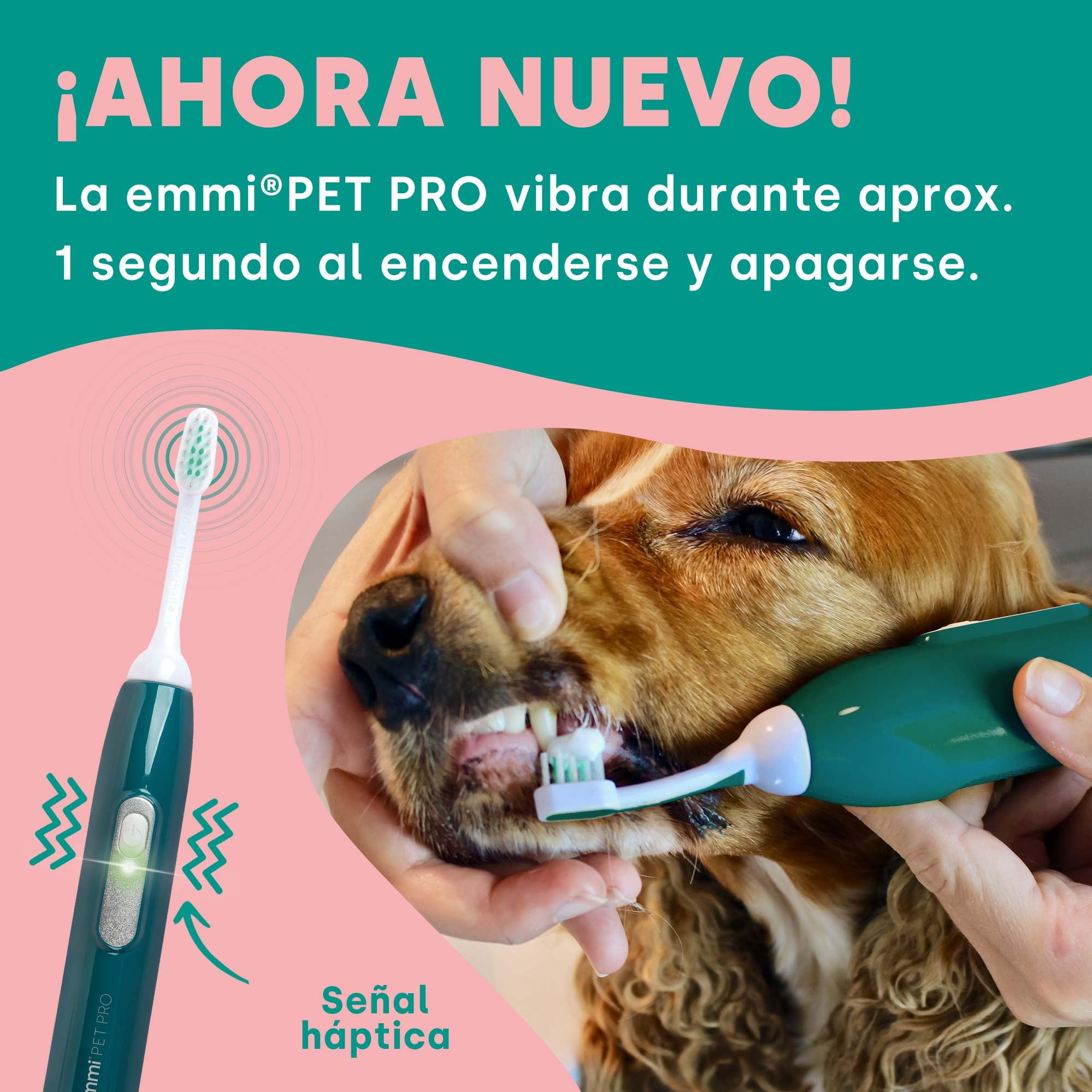 emmi-pet PRO Cepillo de dientes ultrasónico para perros - Cepillo de dientes silencioso para perros y gatos sin frotar con 96 millones de vibraciones - Contra el sarro y la inflamación