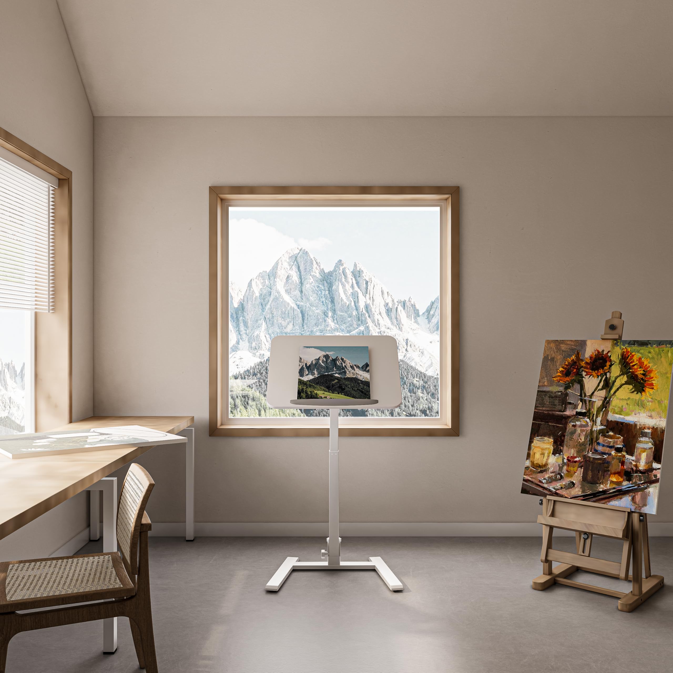 25 Inch Mobile Folding Desk - No Assembly Pneumatic Sit-Stand Desk 29-42 Height Adjustable Rolling Laptop Desk with — view 2