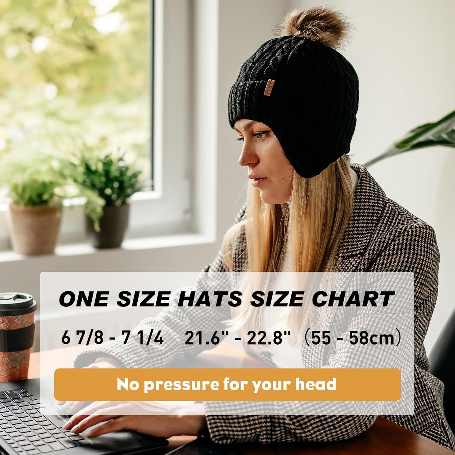 Comhats Warm Wool Fleece Lined Ear Flap Detachable Pompom Beanies Gifts Cold Weather for Women - Image 2