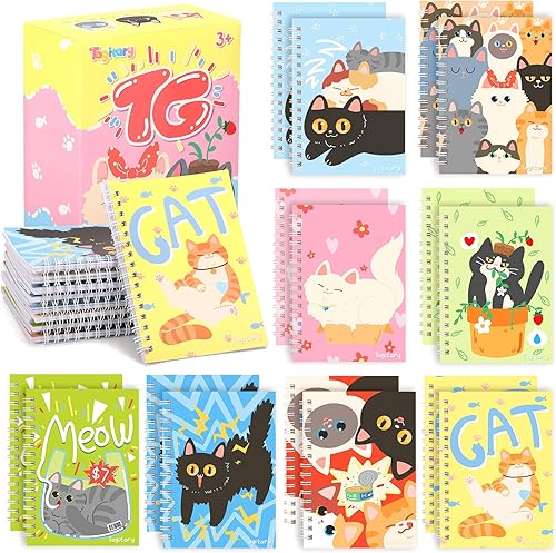 Tagitary Mini bloc de notas estilo gato, 5.7 x 4 pulgadas, recuerdos de fiesta temática de gatos, 16 cuadernos de bolsillo pequeños, divertidos