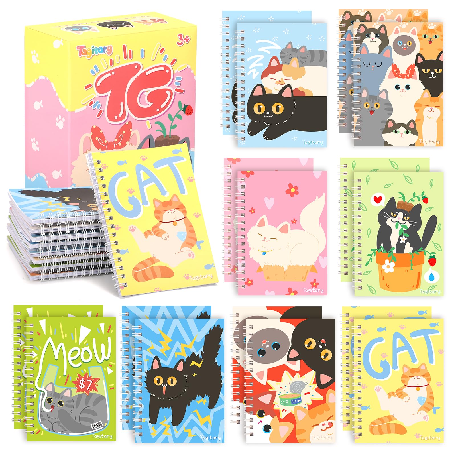 Tagitary Mini Notepads Cat Style Journal Notebooks,5.7X4 INCH Cat Themed Party Favors,16 PCS Small Pocket Notebooks,Fun School Classroom Prizes Goodie Bag Stuffers,Birthday Party Supplies for Kids