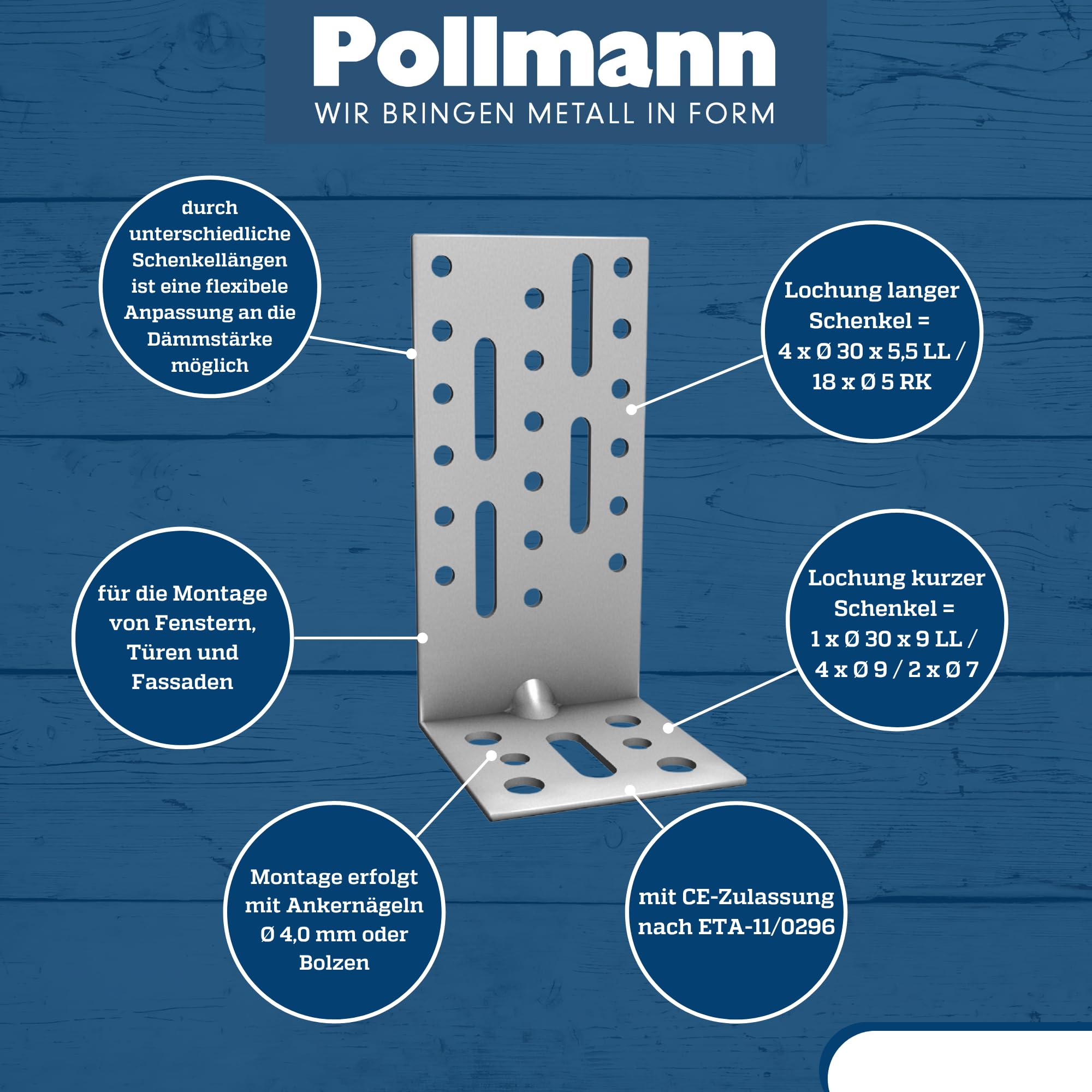 Pollmann®Baubeschläge 4757120 Montagewinkel MWF 120 x 60 x 60 x 2,5 mm 50 Stück