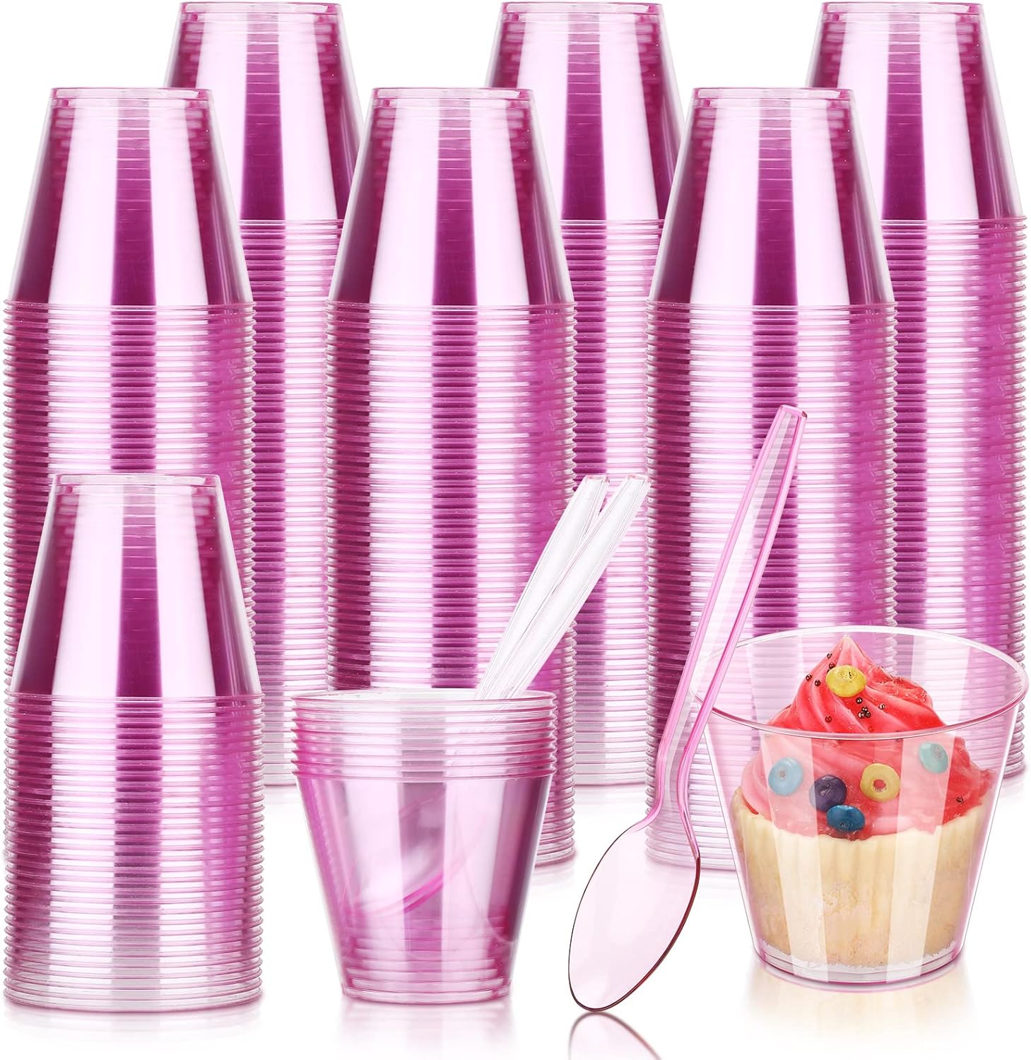 Tanlade 100 Sets 5 oz Dessert Cups with Spoons Plastic