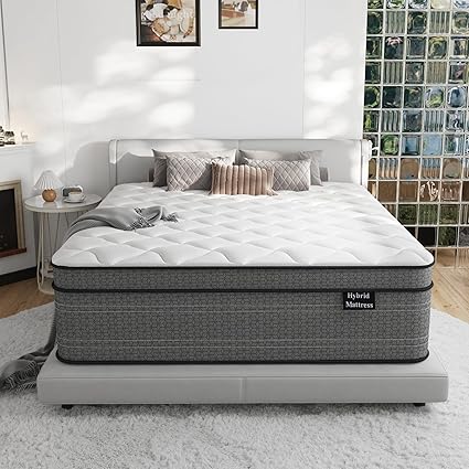 King Size Mattress, 14 Inch Firm Hybrid King Mattress in a Box, with Gel Memory Foam and Individual Pocket Springs for Pressure Relief, Quiet Sleep, CertiPUR-US
