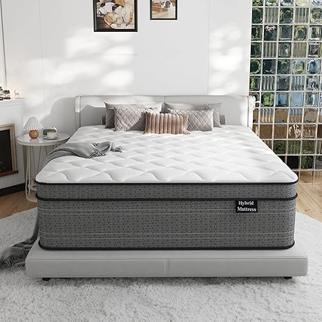 King Size Mattress, 14 Inch Firm Hybrid King Mattress in a Box, with Gel Memory Foam and Individual Pocket Springs for Pressure Relief, Quiet Sleep, CertiPUR-US