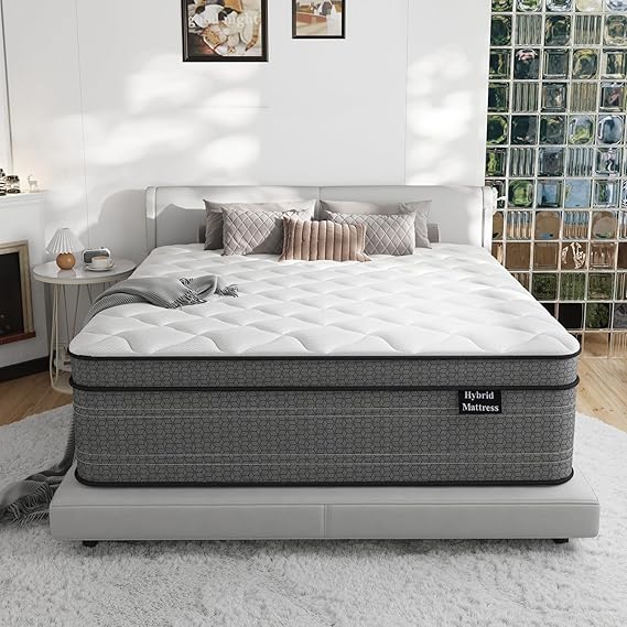 King Size Mattress, 14 Inch Firm Hybrid King Mattress in a Box, with Gel Memory Foam and Individual Pocket Springs for Pressure Relief, Quiet Sleep, CertiPUR-US