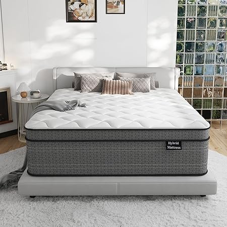 King Size Mattress, 14 Inch Firm Hybrid King Mattress in a Box, with Gel Memory Foam and Individual Pocket Springs for Pressure Relief, Quiet Sleep, CertiPUR-US