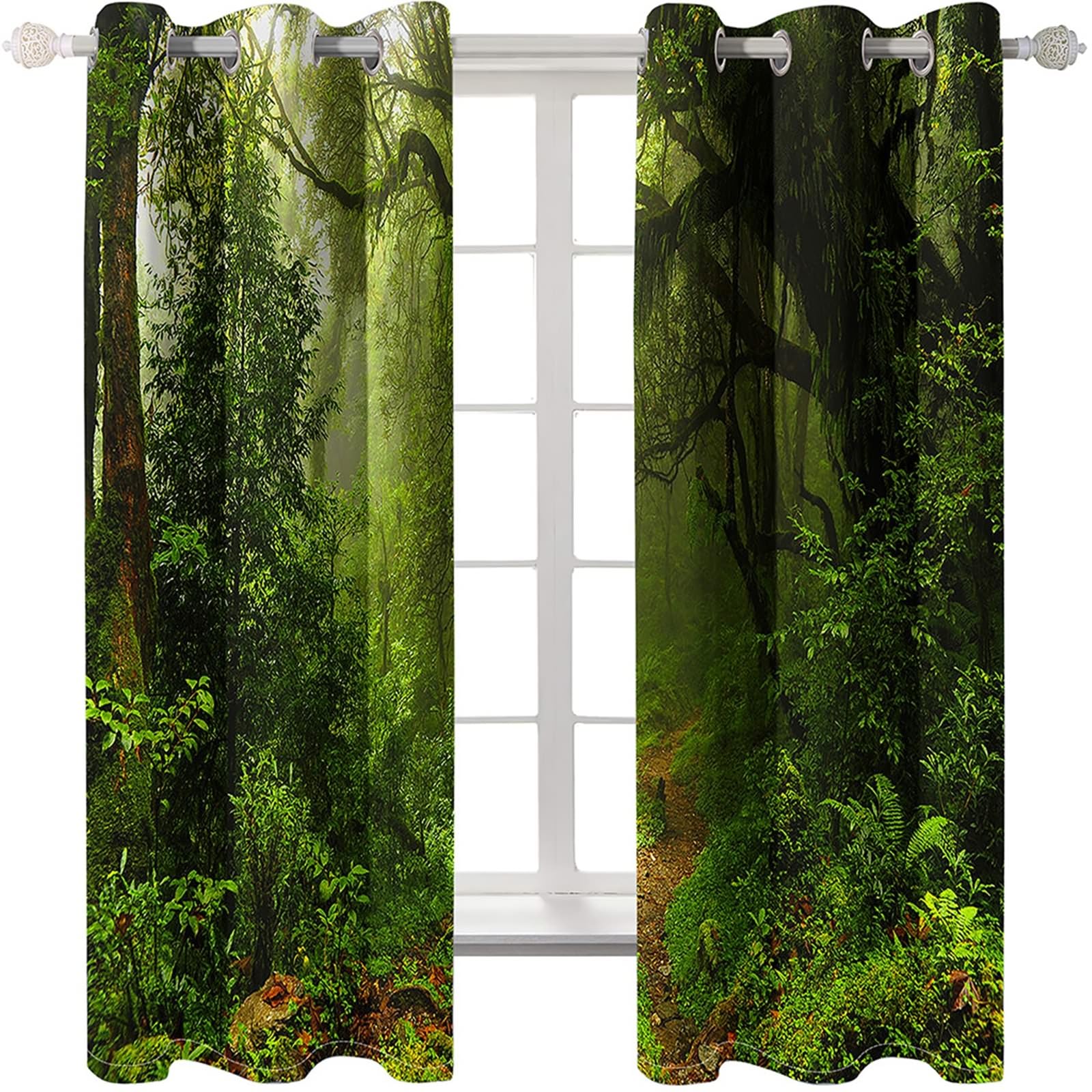 Gualiy Vorhänge mit Ösen 2er Set Thermo, Gardinen Grün 107x183 Grün Baum Natur Landschaft Fenstervorhang Blickdicht
