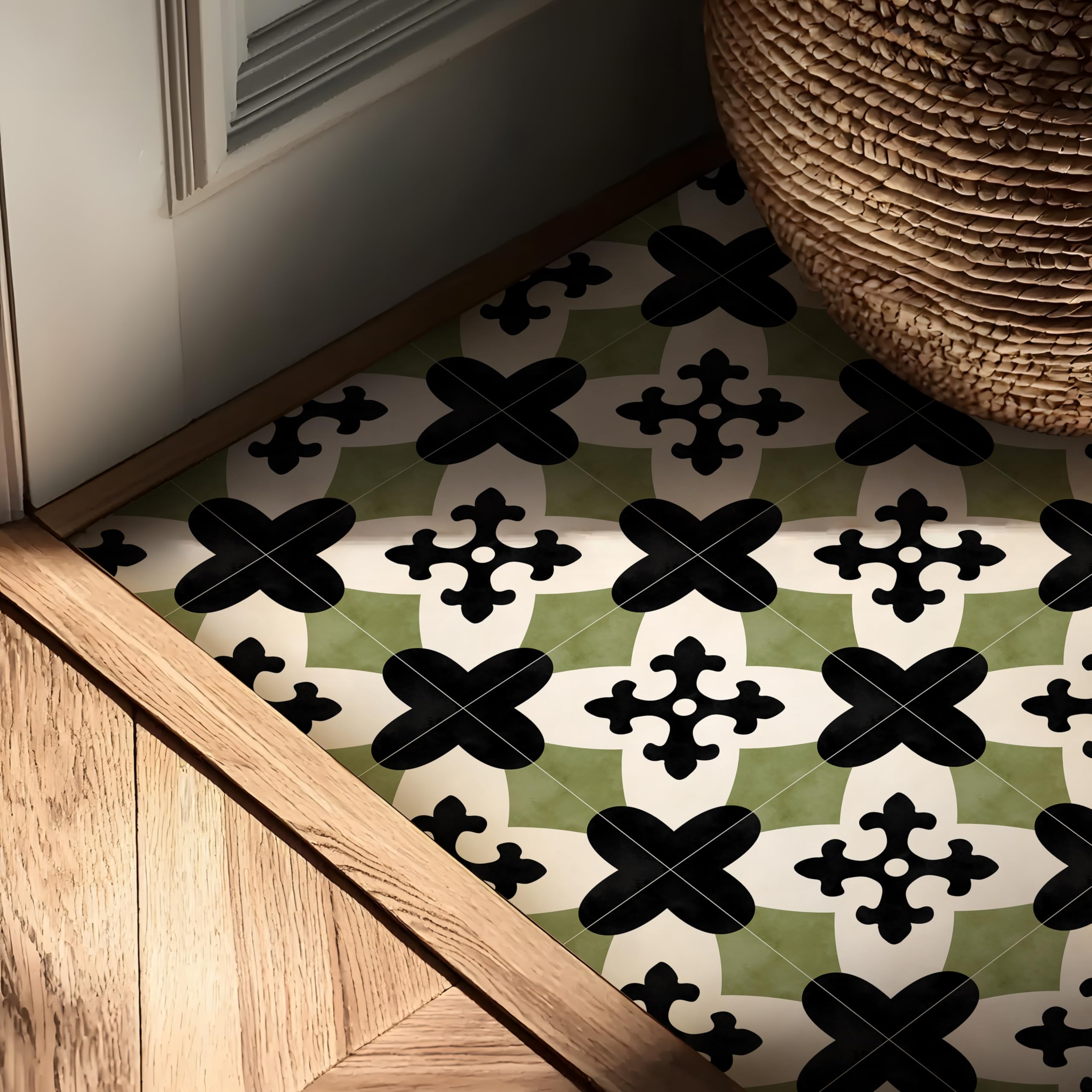 Alwayspon Vinyl Flooring Tile Sticker, 12Px30cm/12inch Peel and Stick Vinyl Floor Wall Planks Self-Adhesive Splashback Stick on Tiles Transfer Sticker for Bathroom Kitchen, Green Black — image 1