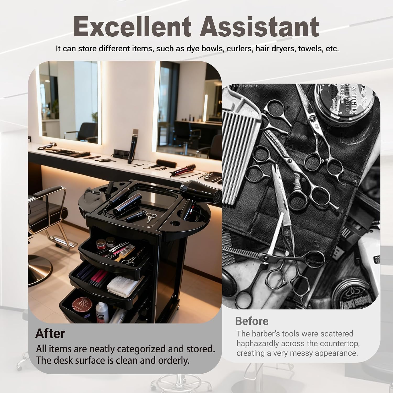 BrisingWave Salon Rolling Storage Cart for Hair Stylist, Portable Salon Trolley with Wheels, Barber Storage Trolley with 5 Drawers Hair Cart Organizer for Beauty/SPA/Tattoo