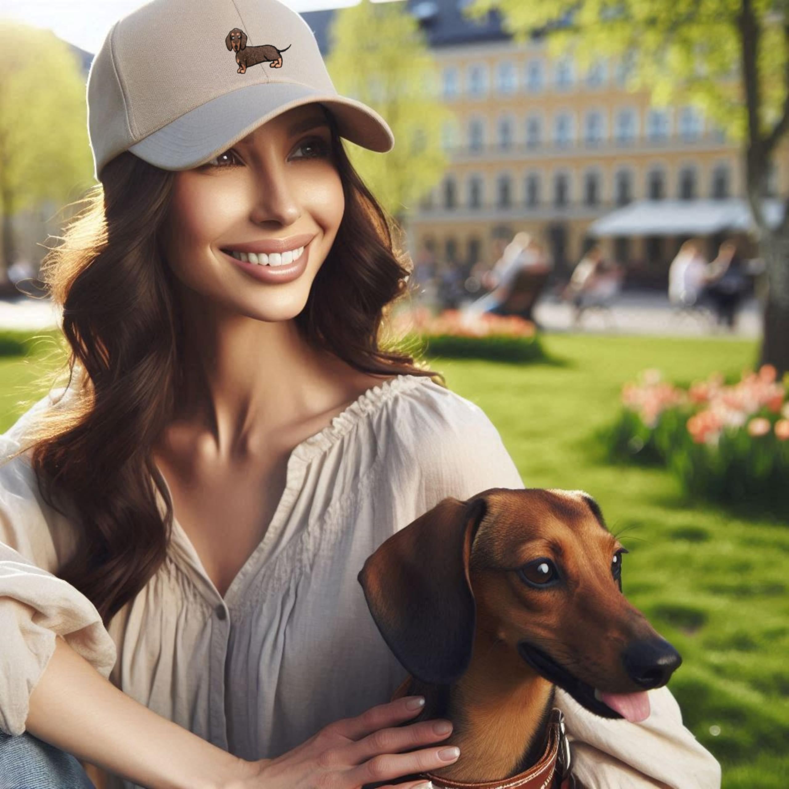 Casquette Beige Brodée avec Teckel – 100% Coton Bio | Cadeaux pour Amoureux des Chiens
