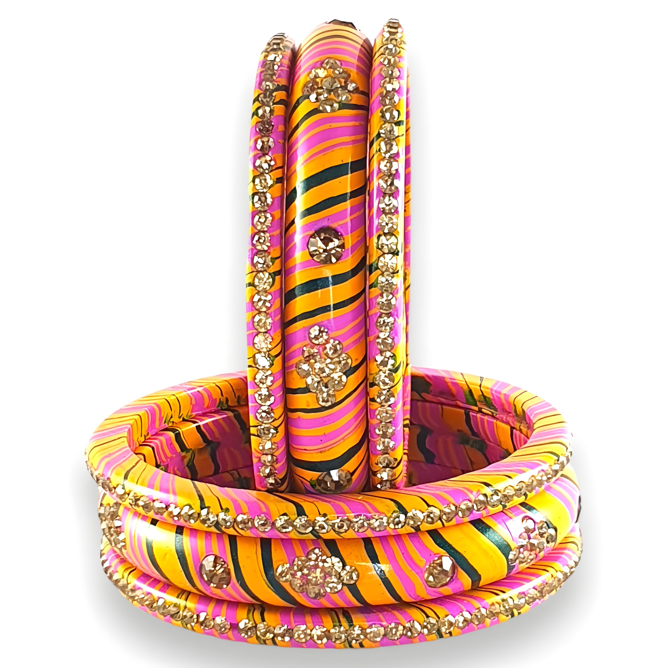 Praavya Lac bangles Set for Women and Girls | Jaipuri Chuda Set | Traditional Rajasthani Lahariya Lakh Chudi | Red Green Pink Blue Maroon Sky | Set of 6 (Pink, 2.8) (B0D7651KGQ) Amazon Price History, Amazon Price Tracker