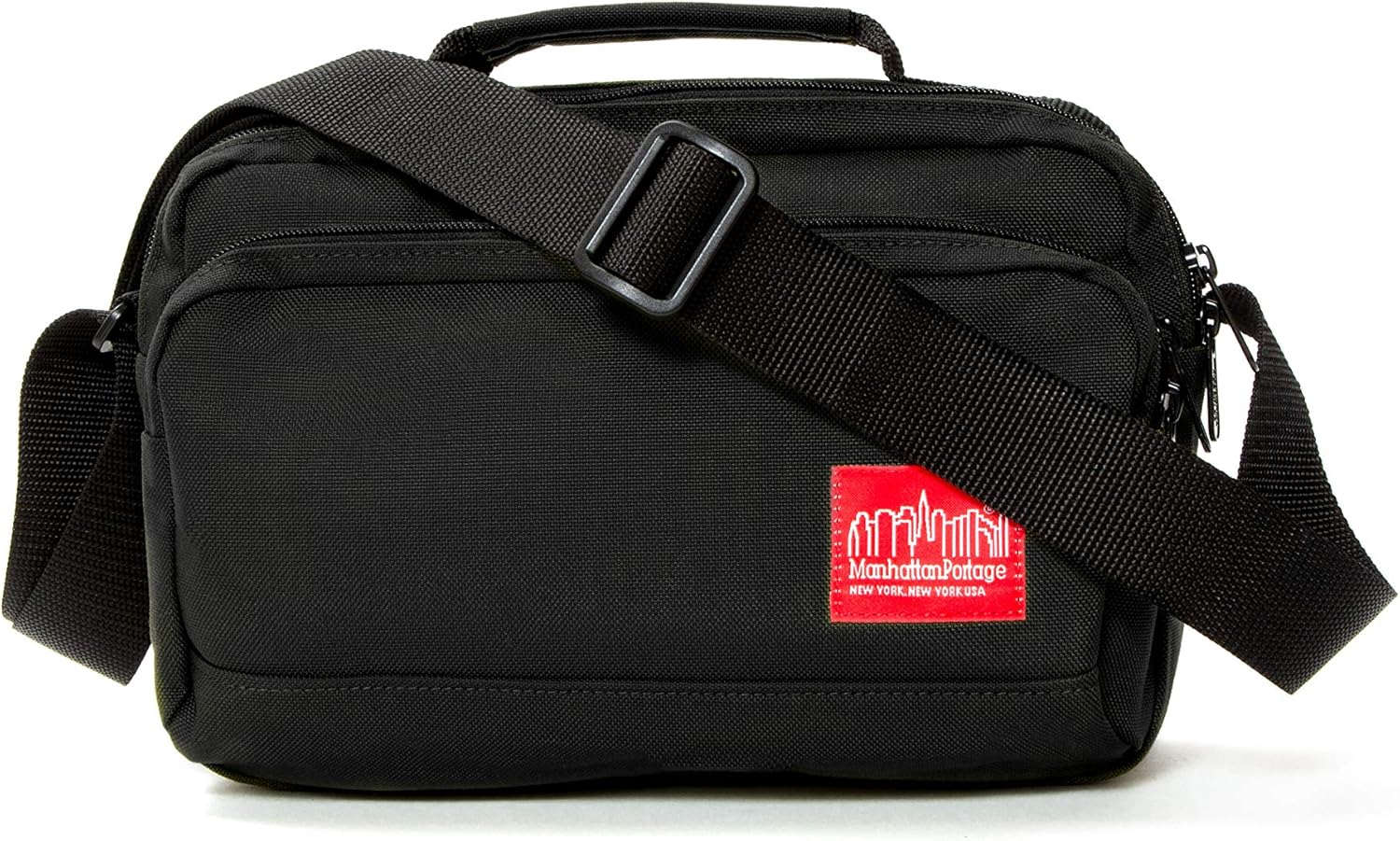 Manhattan Portage Shaw Shoulder Bag With Adjustable Strap Signature Red Lining Water Resistant Coating 1000D Cordura® For Work College Travel (Black)