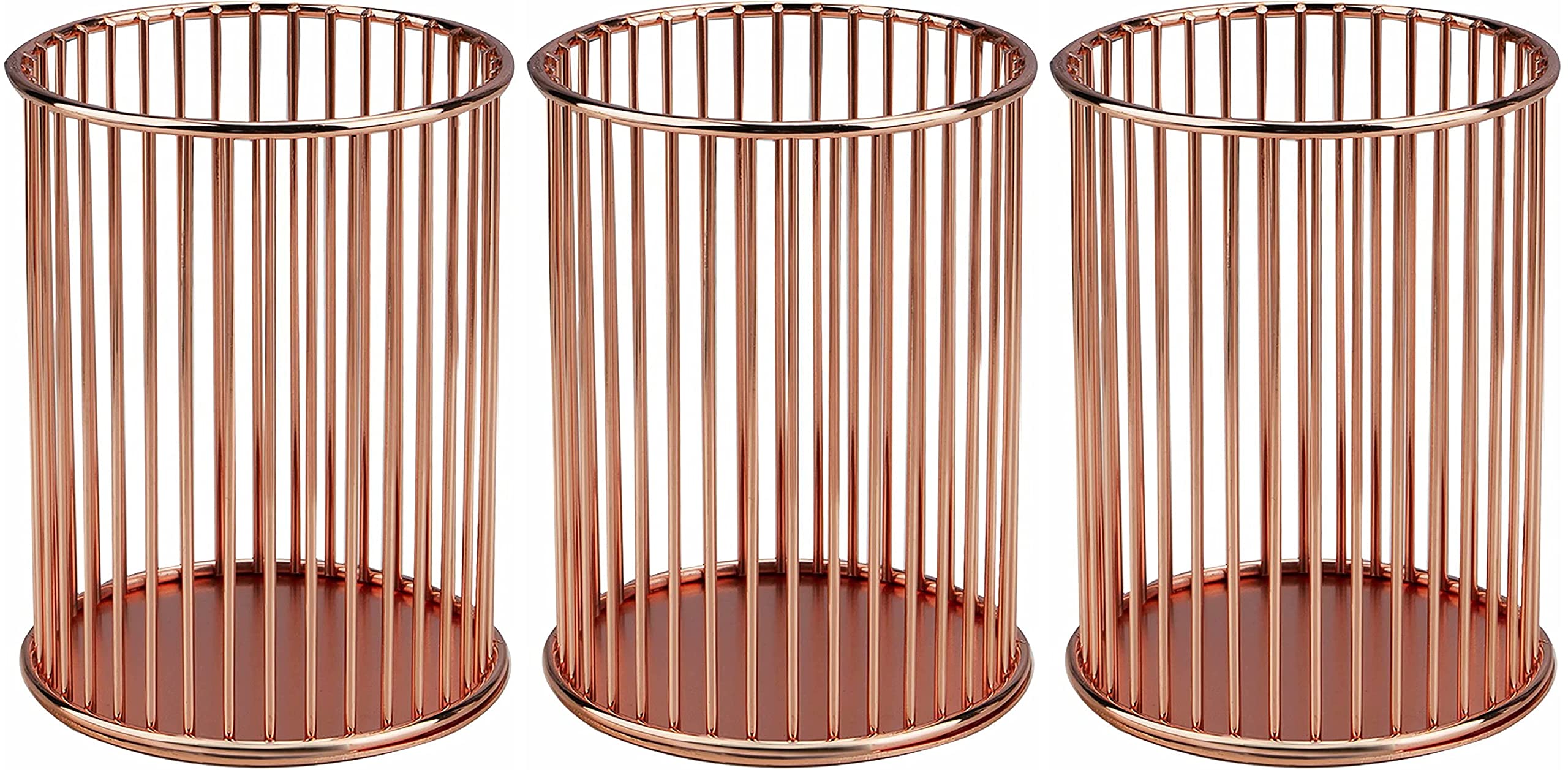CentraLit Pen Stand Pencil Holder Decorative Metal Wire Pen Stand Organizer for Office Desk, Kids Study Table - Makeup Brush Holder Accessory, Toothbrush Holder (Rose Gold (Pack of 3))