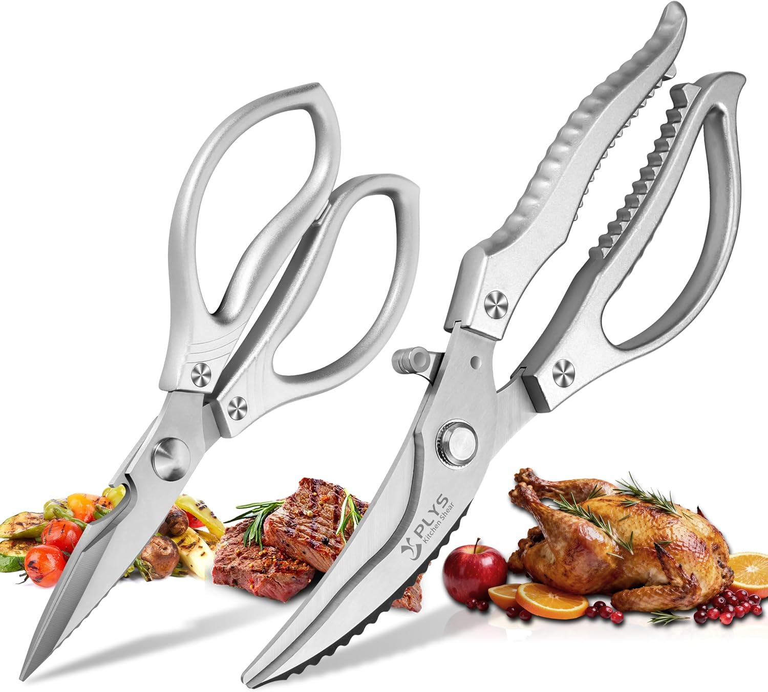 Kitchen Scissors Poultry Scissors Set Sharp Bone Scissors Multifunctional Kitchen Scissors for Left-Handed Users for Meat Chicken Bones and Herbs Silver