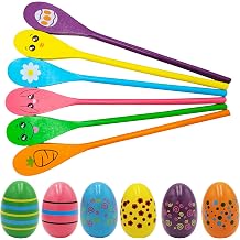 Painted Easter Egg and Spoon Race Game Set, Family Game for Kids & Family Activity Holiday Outdoor Yard Easter Egg Hunt Birthday Party Front Lawn