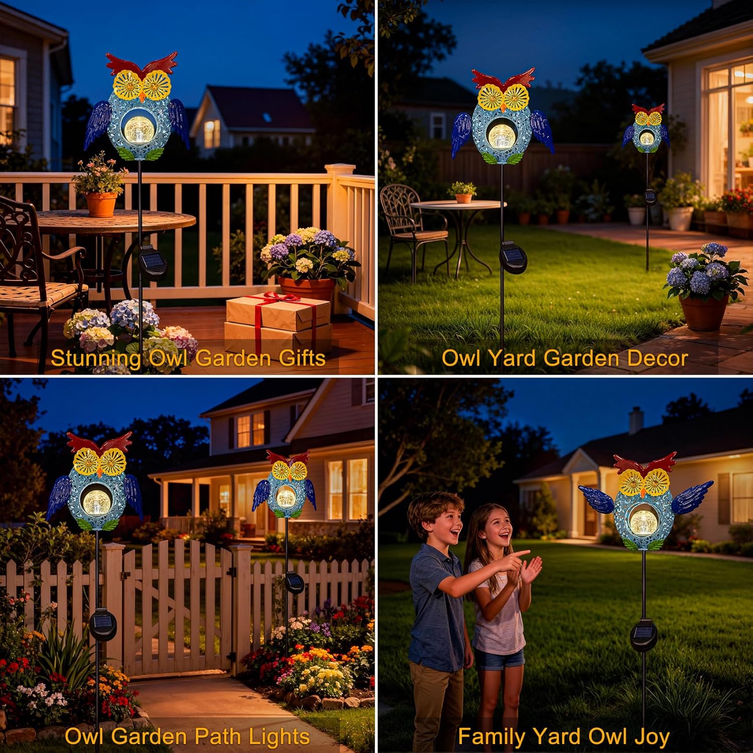 Go2garden Solar Owl Garden Gifts Lights Outdoor, 3D Waterproof Colorful Yard Art Decor with Stakes for Pathway Sidewalk Ornaments, Birthday Garden Gifts for Mom Women(1Pack)