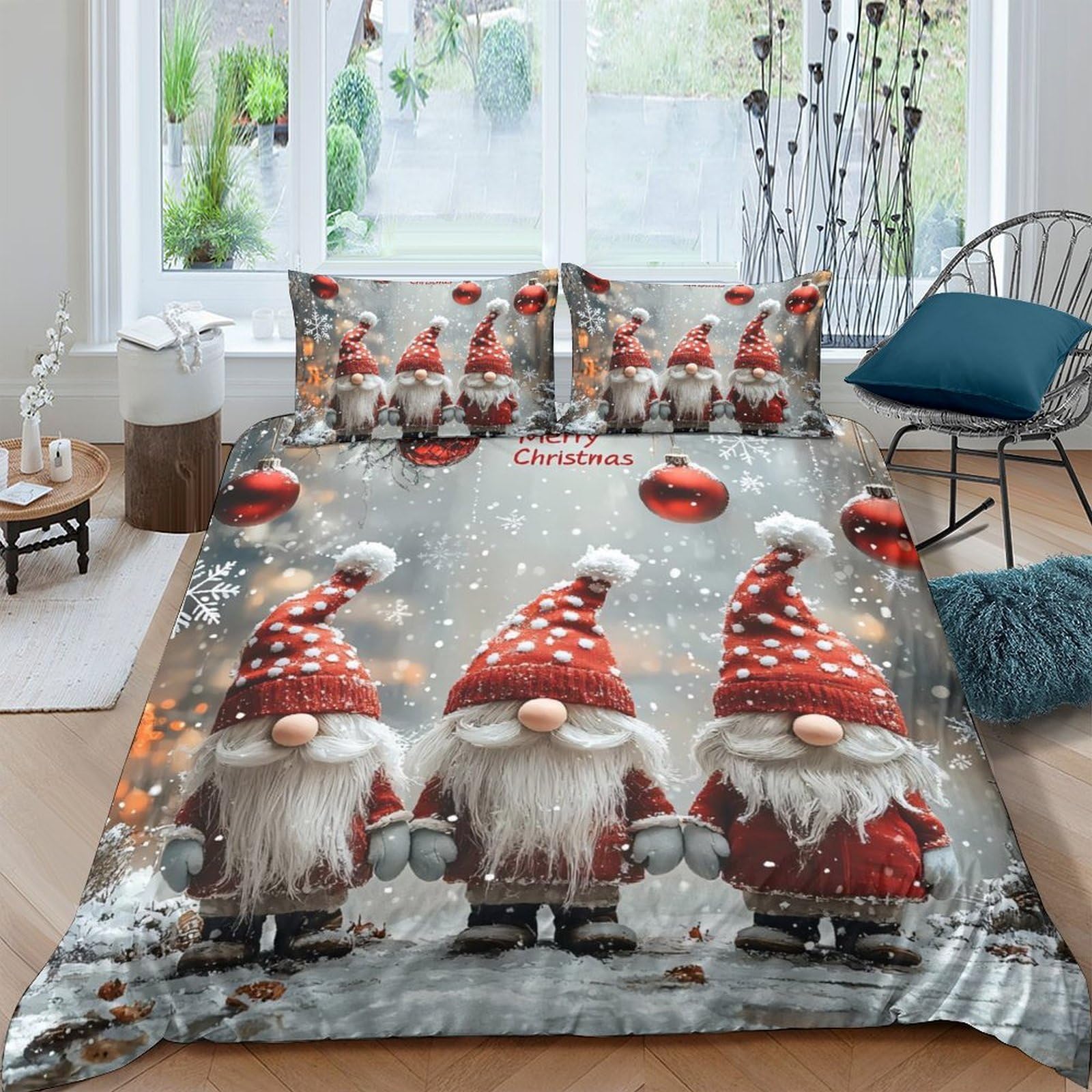 Ctjqhvkz Style-5 3D Printed Christmas Gnome Fitted Sheet Microfiber Soft Festive Red Santa Bed Cover For Bedroom Guest Room Decor Single（135X200cm）