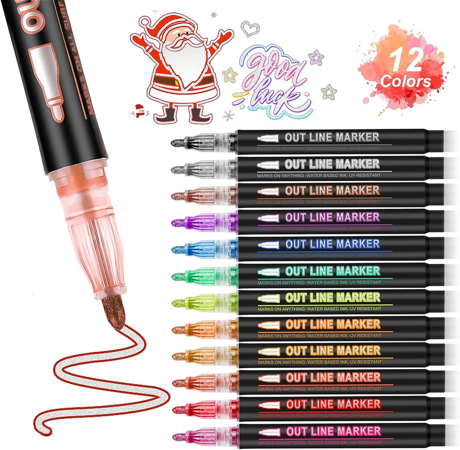 Double Line Outline Markers, Art Markers For Kids,Art Supplies Crafts Gifts for 4-12 Year Old Girl,Metallic Glitter Pens Set for Gift Cards,Rock Painting,Coloring Book (12)