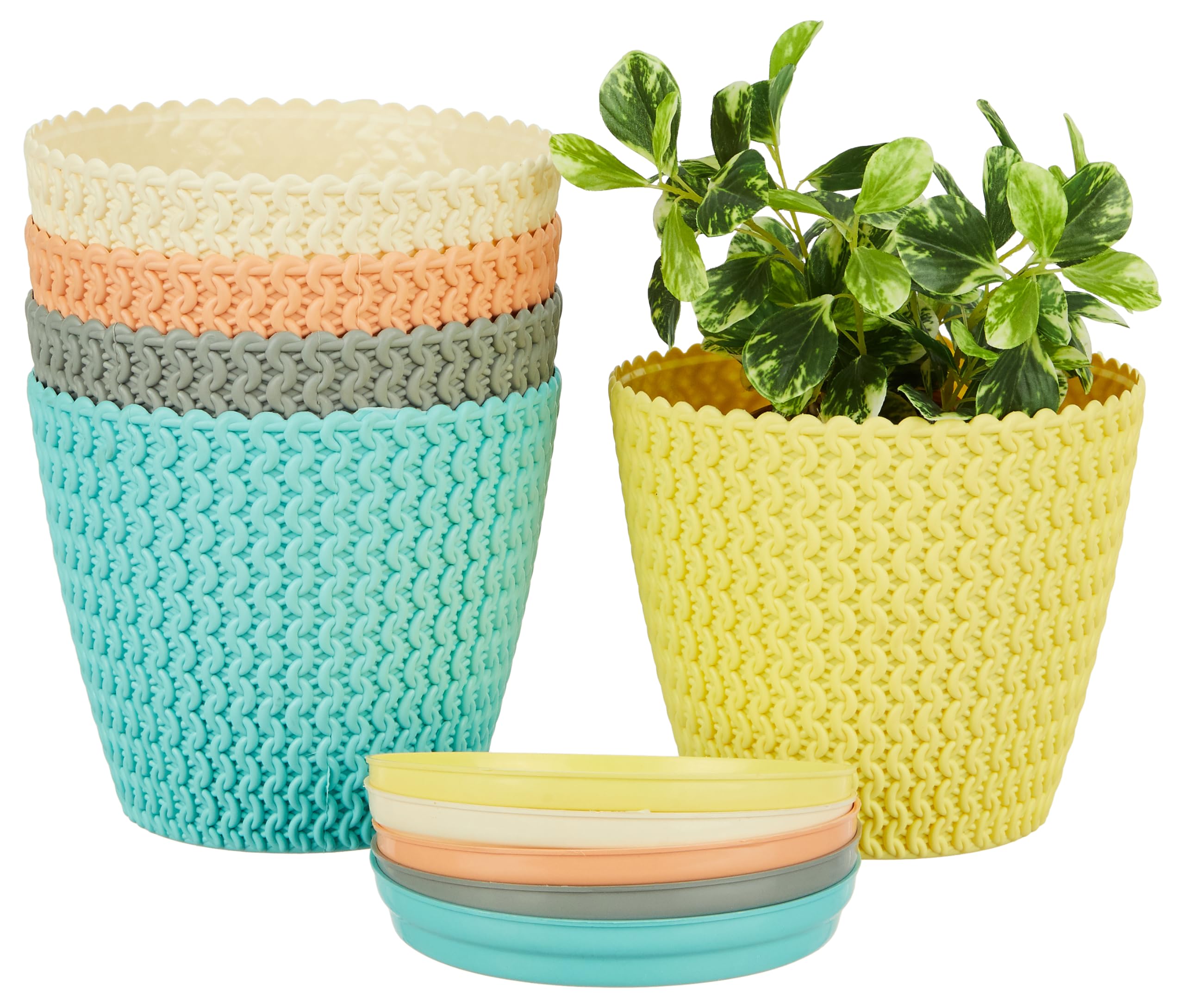 Amazon Brand - Solimo Round Pots for Plants with Bottom Tray|Indoor and Outdoor Flower Pot for Home/Office/Table/Garden/Balcony Decoration|7 inch (Set of 5, Multicolor)-image-39