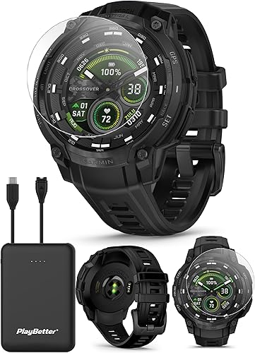 PlayBetter Garmin Instinct Crossover AMOLED Tactical - Paquete de reloj inteligente GPS para exteriores, pantalla analógica, linterna incorporada,