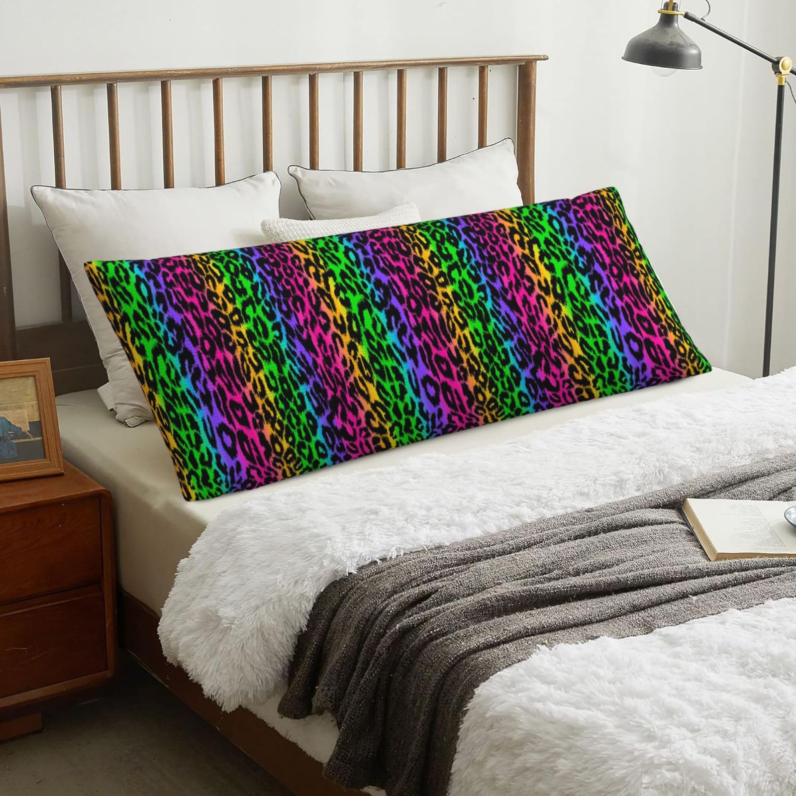 Rainbow Leopard Print, Body Pillow Cover with Zipper,Long Body Pillowcase 20 x 60 in