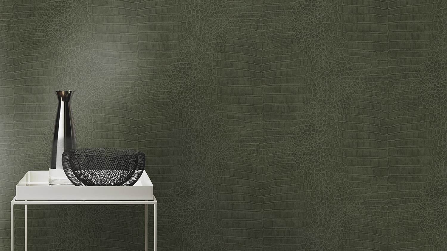 Rasch 751352 Non-Woven Wallpaper with Crocodile Leather Look in Green from The African Queen III Collection