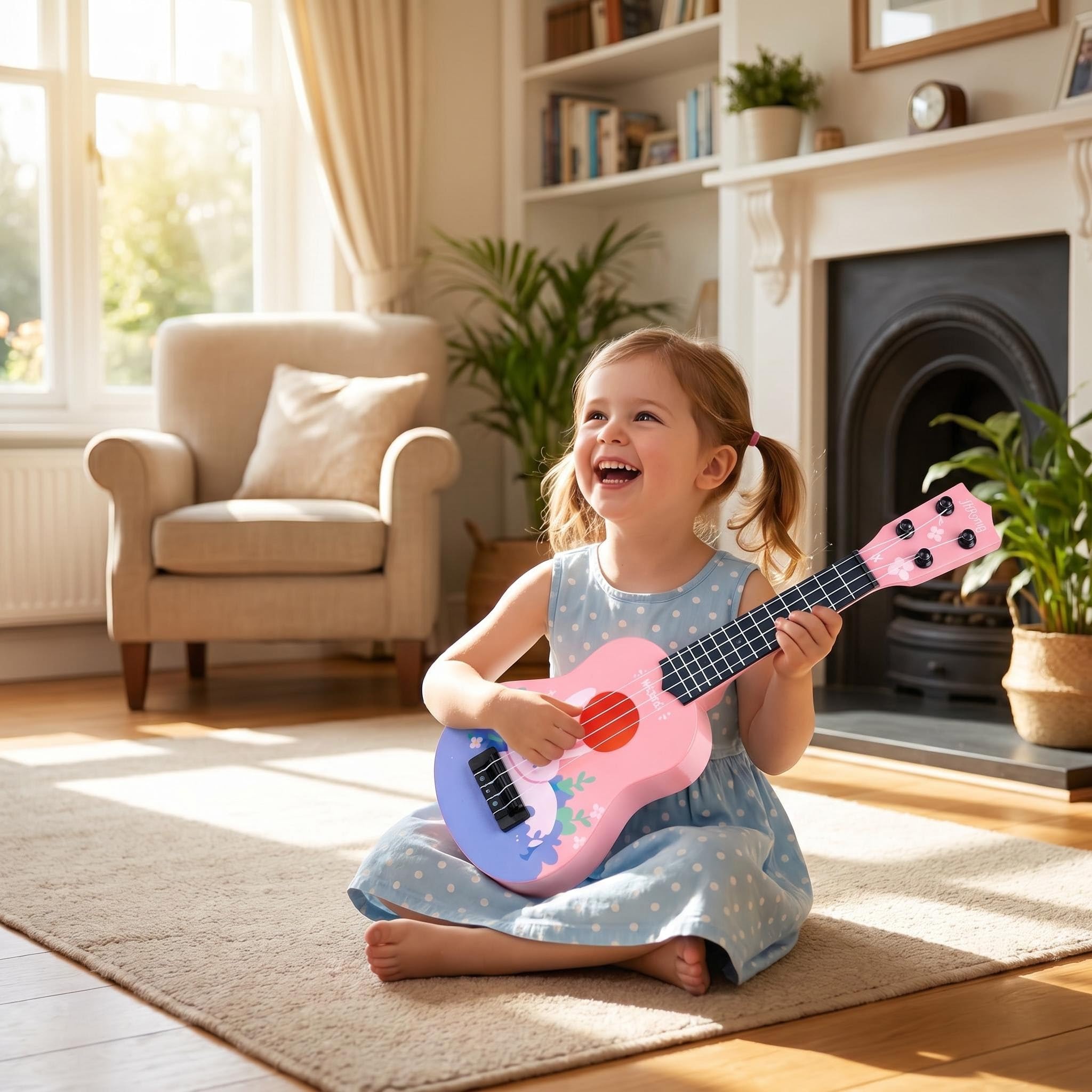 Juguete de Ukelele para niños, 36cm Juguete de Guitarra Ukelele con 4 Cuerdas Ajustables, Instrumento Musical Ukelele para niños, Mini Guitarra Musical de Juguete Educativo para Infantil Regalos (B)