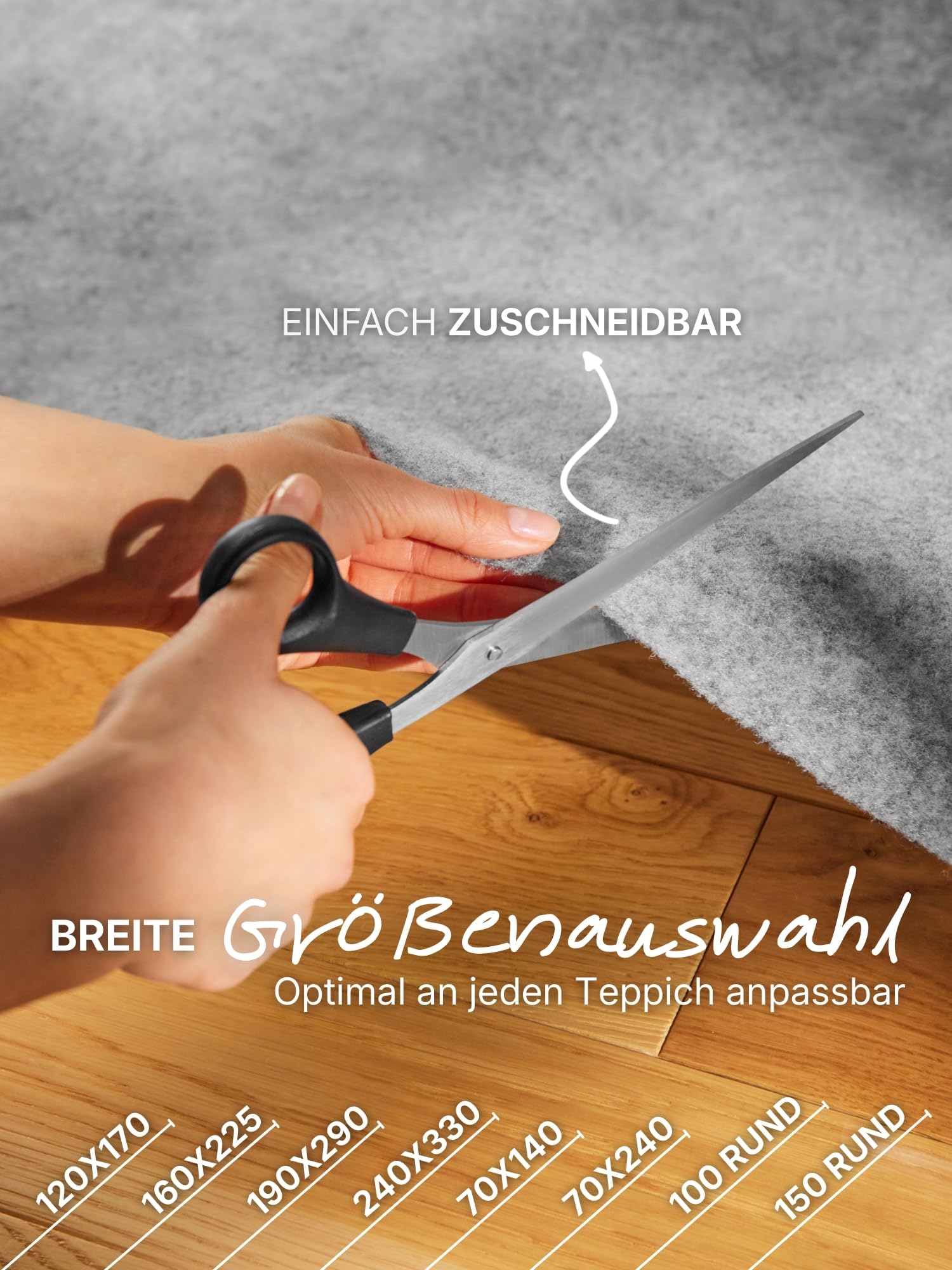 Solid - Teppich Unterlage Prove, rutschfestes Teppichpad, Anti-Rutsch-Matte dünn, zuschneidbare Rutschmatte, Teppich Stopper, Universeller Gleitschutz für Boden, Schubladen - Grau, 190x290cm