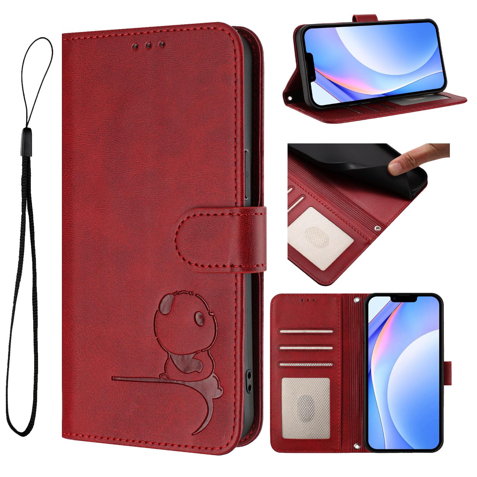 Leather Flip Cases for Samsung Galaxy F16 5G Case Business Cover Card Wallet Phone Bag Embossing Lesser Panda Covers (Wine)