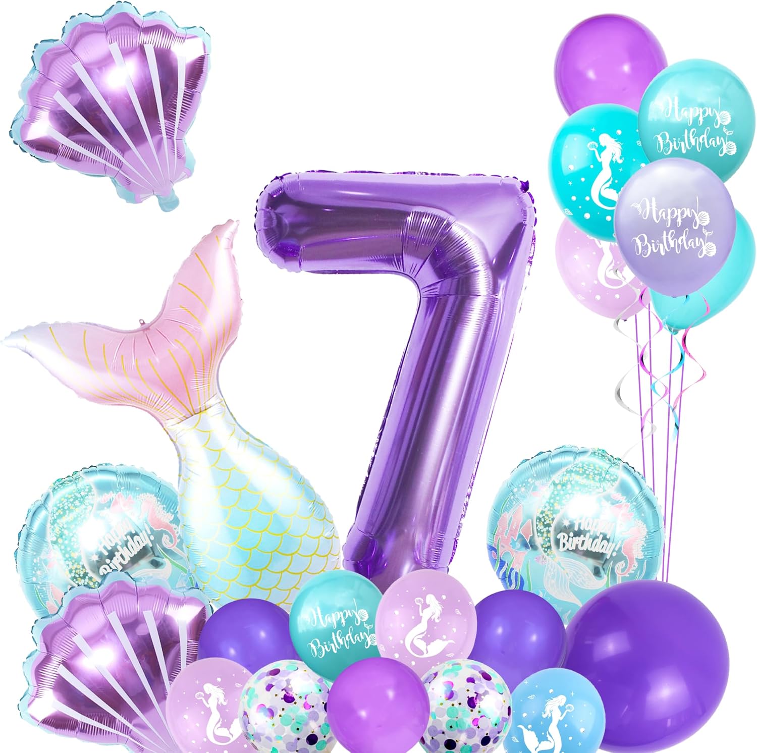 Amazon.com: ChenjunCo Mermaid 7th Birthday Party Decorations - 25 ...
