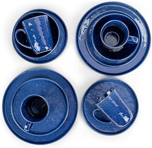 Miniatura 2 de Elanze Designs Juego de 16 platos de cerámica estilo rústico occidental, con moteado brillante, tazones, tazas y vajilla  Servicio para 4, color azul